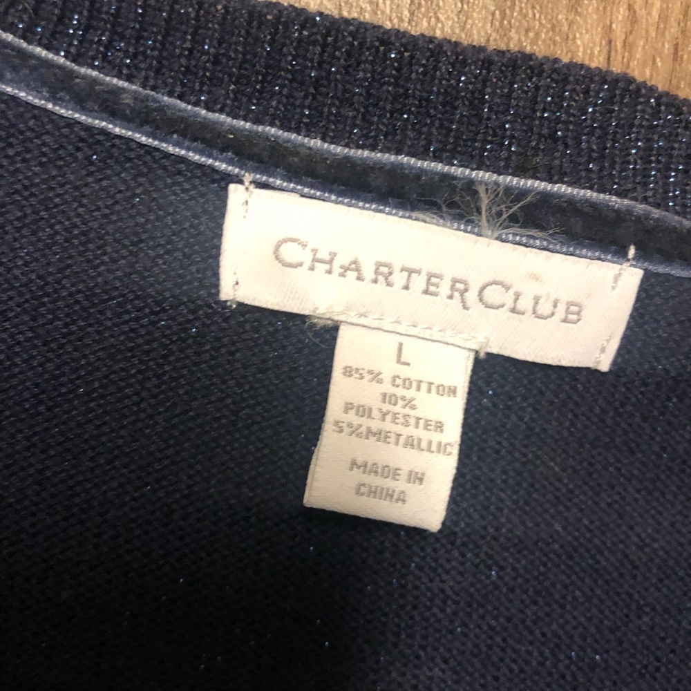 Charter Club Sparkly Blue Cardigan Sweater Sequined Button Front Top |Size Large - Picture 9 of 11